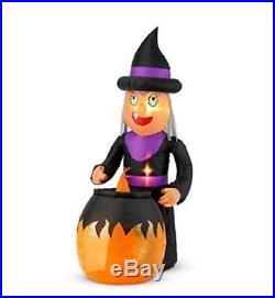 8' Airblown Inflatable Witch With Cauldron Animated Halloween Decoration