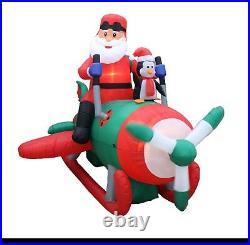 8 Foot Wide Animated Christmas Inflatable Santa Penguin Airplane Yard Decoration