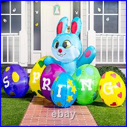 8 Ft Long Easter Inflatable Bunny with Colorful Eggs, Easter Blow up Outdoor Dec
