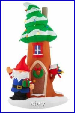 8' GNOME IN CHRISTMAS TREE HOUSE Airblown Lighted Yard Inflatable GEMMY
