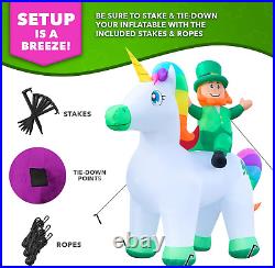 9Ft St Patricks Day Inflatable Leprechaun Riding Unicorn Leprechaun and Magica