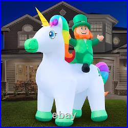 9Ft St Patricks Day Inflatable Leprechaun Riding Unicorn Leprechaun and Magica