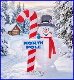 9.5 Ft. Gemmy Airblown Inflatable Giant'FROSTY THE SNOWMAN' White WithCandy Cane