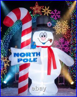 9.5 Ft. Gemmy Airblown Inflatable Giant'FROSTY THE SNOWMAN' White WithCandy Cane
