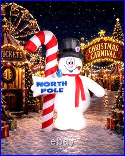 9.5 Ft. Gemmy Airblown Inflatable Giant'FROSTY THE SNOWMAN' White WithCandy Cane
