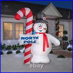9.5' GEMMY FROSTY THE SNOWMAN WITH CANDY CANE Airblown Lighted Yard Inflatable