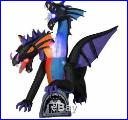 9 FT TWO HEADED DRAGON Airblown Lighted Yard Inflatable FIRE & ICE FLAMING MOUTH