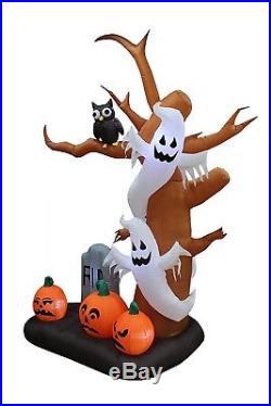 9 Foot Tall Halloween Inflatable Tree with Ghosts, Pumpkins, Owl and Tombstone L