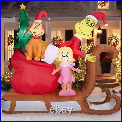 9 Ft Grinch with Max and Cindy Lou on Sleigh Airblown Inflatable Christmas Decor