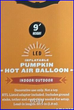9 Ft Halloween Pumpkin Hot Air Balloon Airblown Inflatable Led Lights Yard Decor