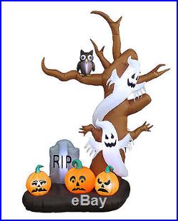 9' Tall Halloween Inflatable Tree Ghosts/Pumpkins/Owl Tombstone Decor Yard/Lawn