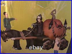 9ft Gemmy Animated Airblown Inflatable Pumpkin Carriage & Skeleton Driver Horse
