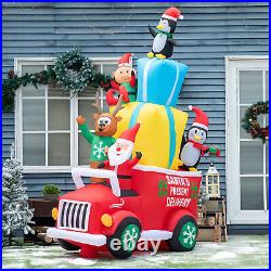 9ft Inflatable Santa Claus Drives a Gift Car Outdoor Christmas Decor with LED