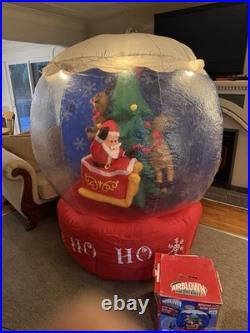 AIRBLOWN GEMMY Inflatable Snow Globe Here Comes SANTA Claus Reindeer Rotating