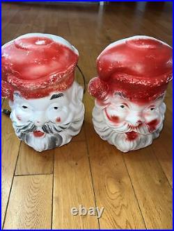 A Pair Of Rare Vintage Santa Claus Head Blow Mold Read Description