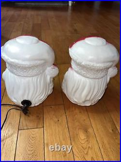 A Pair Of Rare Vintage Santa Claus Head Blow Mold Read Description