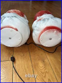 A Pair Of Rare Vintage Santa Claus Head Blow Mold Read Description