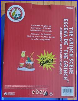 Airblown Grinch With Chimney Inflatable Christmas Scene Dr. Seuss NEW Animated