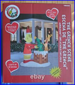 Airblown Grinch With Chimney Inflatable Christmas Scene Dr. Seuss NEW Animated