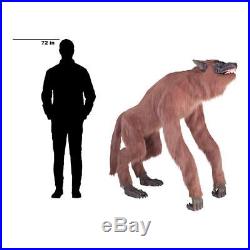 Animated Crouching Fur Werewolf LED Eyes 63 in. Halloween Yard Decor Scary Sound