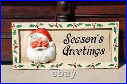 Antique Santa Face Christmas Lighted Sign Store Display vintage wood frame RARE
