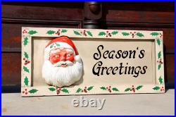 Antique Santa Face Christmas Lighted Sign Store Display vintage wood frame RARE