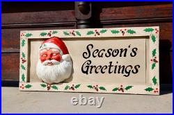 Antique Santa Face Christmas Lighted Sign Store Display vintage wood frame RARE