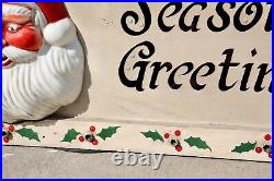 Antique Santa Face Christmas Lighted Sign Store Display vintage wood frame RARE