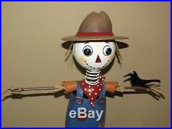 Awesome 2' + Ft Tall Halloween Scarecrow Lawn Metal Yard Art With Indoor Stand