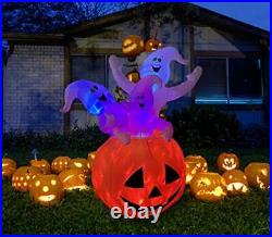 BESTPARTY 6ft Inflatable Halloween Three White Ghost with Pumpkin Decoration