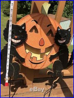 Black Cat Pumpkin Light Up Yard Decor Stakes Jack-O-Lantern Vintage Halloween