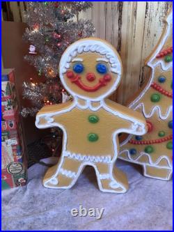Blow Mold Gingerbread Figures And Tree Collection Lighted Union Products