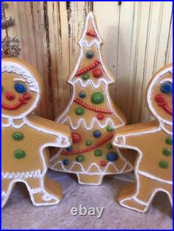 Blow Mold Gingerbread Figures And Tree Collection Lighted Union Products