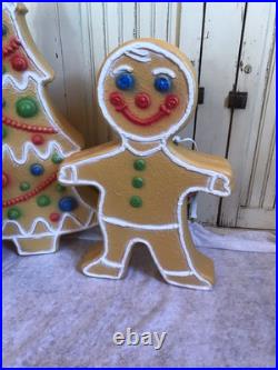 Blow Mold Gingerbread Figures And Tree Collection Lighted Union Products