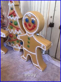 Blow Mold Gingerbread Figures And Tree Collection Lighted Union Products