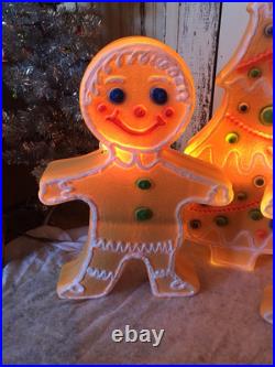 Blow Mold Gingerbread Figures And Tree Collection Lighted Union Products