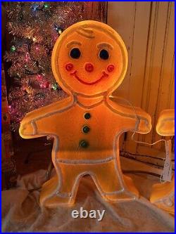 Blow Mold Gingerbread Girl Boy Figures Colored Icing Don Featherstone PAIR