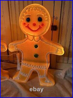 Blow Mold Gingerbread Girl Boy Figures Colored Icing Don Featherstone PAIR