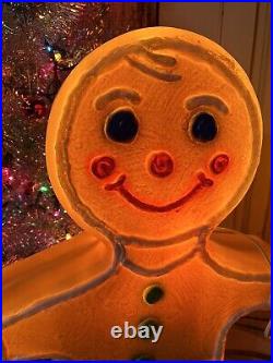 Blow Mold Gingerbread Girl Boy Figures Colored Icing Don Featherstone PAIR