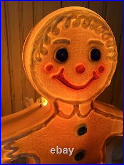 Blow Mold Gingerbread Girl Boy Figures Colored Icing Don Featherstone PAIR