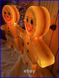 Blow Mold Gingerbread Girl Boy Figures Colored Icing Don Featherstone PAIR