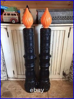 Blow Mold Halloween Candles Haunted House Black Orange Flame Empire Mold PAIR