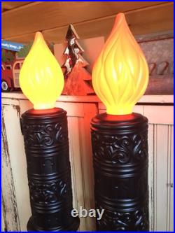 Blow Mold Halloween Candles Haunted House Black Orange Flame Empire Mold PAIR