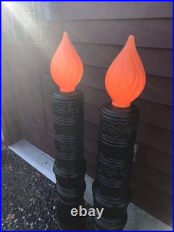 Blow Mold Halloween Candles Haunted House Black Orange Flame Empire Mold PAIR