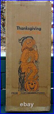 Blow Mold Light Up Scarecrow with Cat & Pumpkin-Rare 1967 Halloween/Thanksgiving