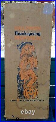 Blow Mold Light Up Scarecrow with Cat & Pumpkin-Rare 1967 Halloween/Thanksgiving