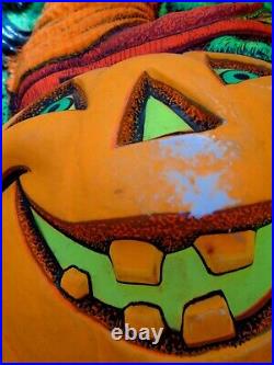 Blow Mold Light Up Scarecrow with Cat & Pumpkin-Rare 1967 Halloween/Thanksgiving