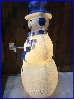 Blow Mold Light Up Winter Snowman Cool Blue With Pipe Union Products