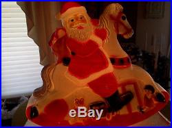 Blow Mold Santa Claus Rocking Horse Christmas LIGHT UP Yard Figure Decor