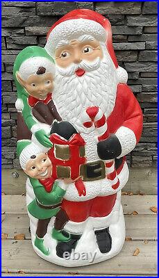 Blow Mold Santa With Elves TPI Lights Up 31 Christmas Decor RARE